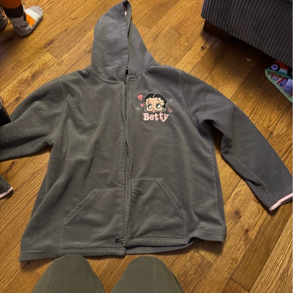 Betty Boop Tops - Betty Boop Charcoal Zip-Up Hoodie Fleece